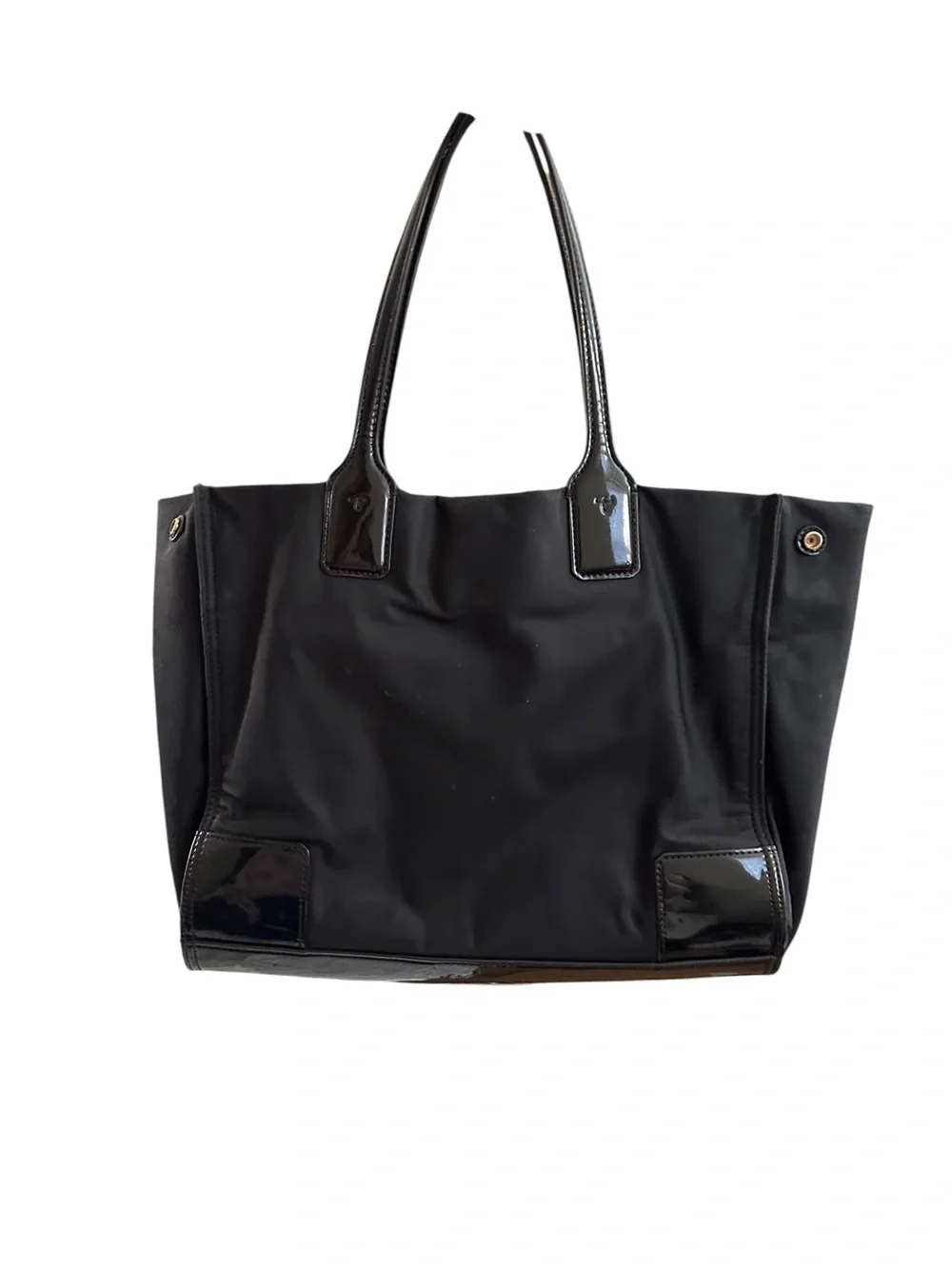 Tory Burch Black Patent Trim Logo Tote